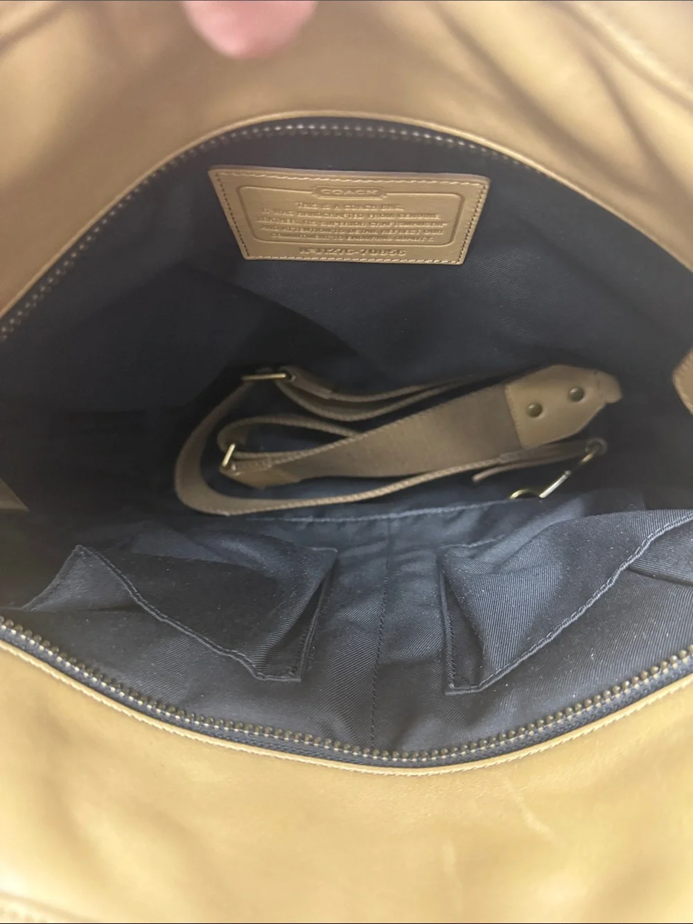 Coach Bleeker Tan Leather XL Striped Tote with Green and Blue Stripes